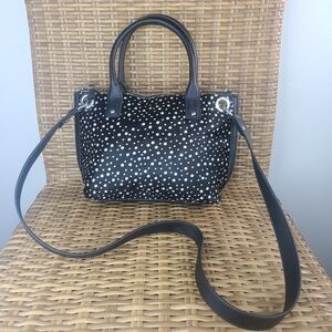 Talbots Leather Calf Hair Leather Polka Dot Black White Handbag Shoulder Bag